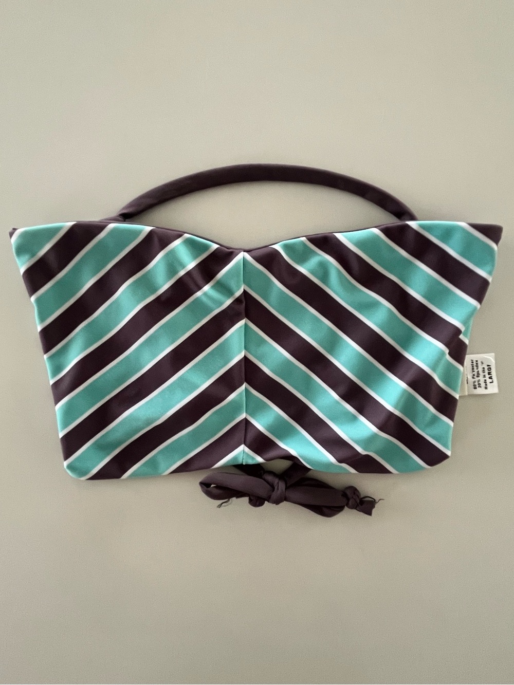 L*SPACE Reversible Striped Aqua Pool & Pebble Lace-Up Bandeau Bikini Top L NWOT